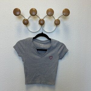 Hollister Gray Crop Top with Heart Embroidery